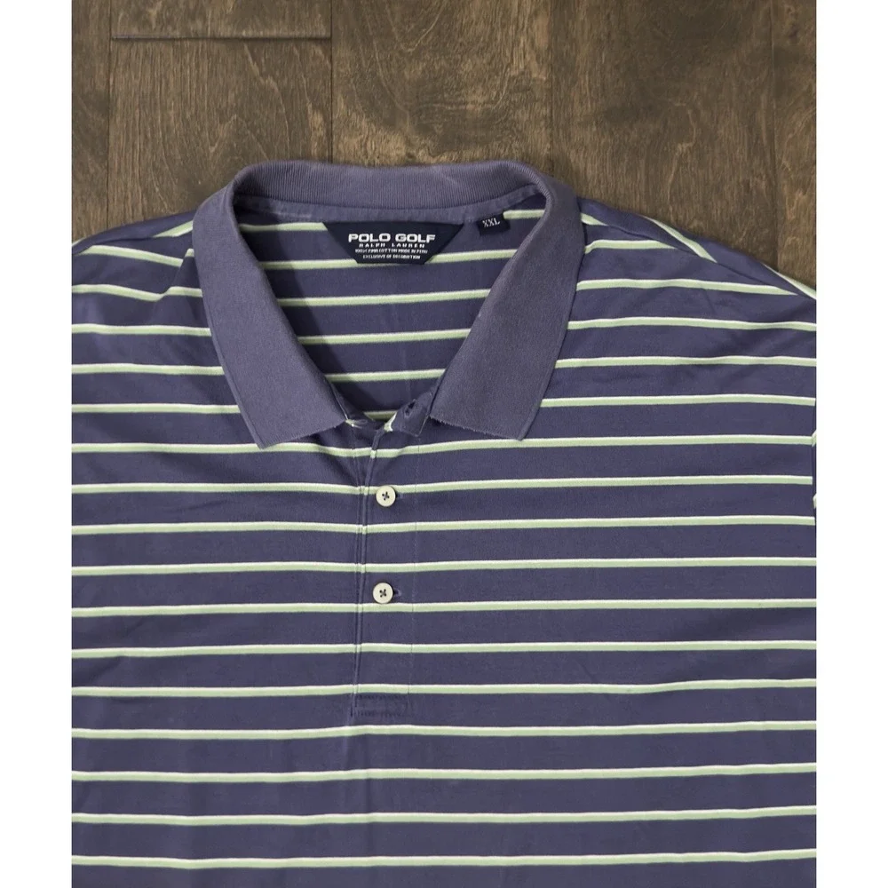 Vtg Ralph Lauren Polo Golf Shirt Purple Striped Mens Size 2XL‎ Short Sleeve